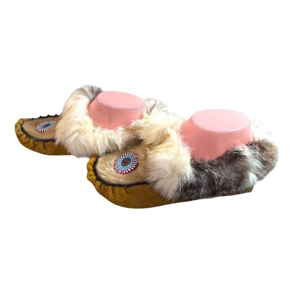 Vintage Handmade Fur & Suede Beaded Moccasins Native American Design Women 6 - Picture 8 of 12